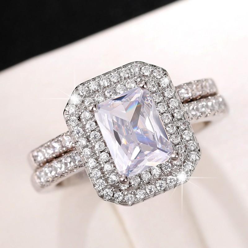 Ny Glitrende Firkantet Geometrisk Design Ringlys Luksus Personlig Mote Stil Forlovelses- og Bryllups Tilbehør