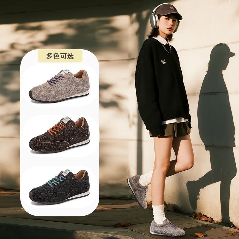 Snowflake velvet women's autumn new casual uracao pigskin pad platform sneakers