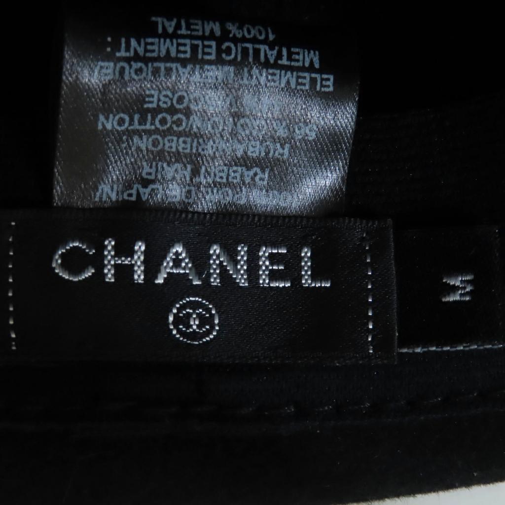 Excellent CHANEL Hat Black Rabbit Hair Women M 20S Used