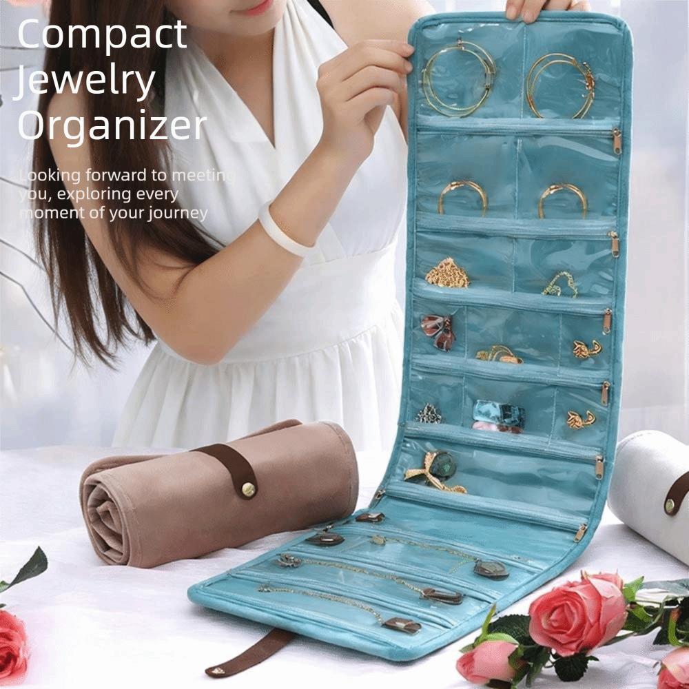 Compact Flannel Jewelry Organizer PVC Rings Necklace Storage Pouch  Daily