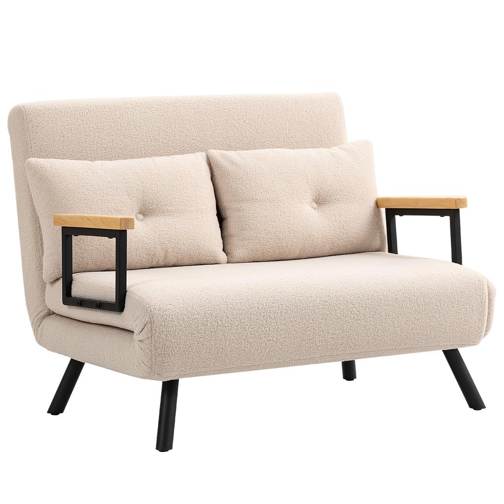 Convertible Sofa, 2-Seater 4-in-1, 5-Position Backrest, 2 Cushions, 102 x 73 x 81 cm, Beige