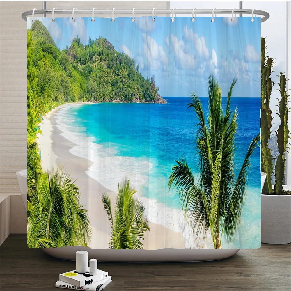Waterproof Shower Curtain For Bathroom Sunny Sea Beach landscape Print Bathtub Curtains Polyester Bathroom Curtain with 12 Hooks