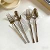 Stainless Steel Long Handle Spoon Dinnerware Set Western Steak Cutlery Ice Pattern Spoon Fork Tree Bark Pattern Small Waist