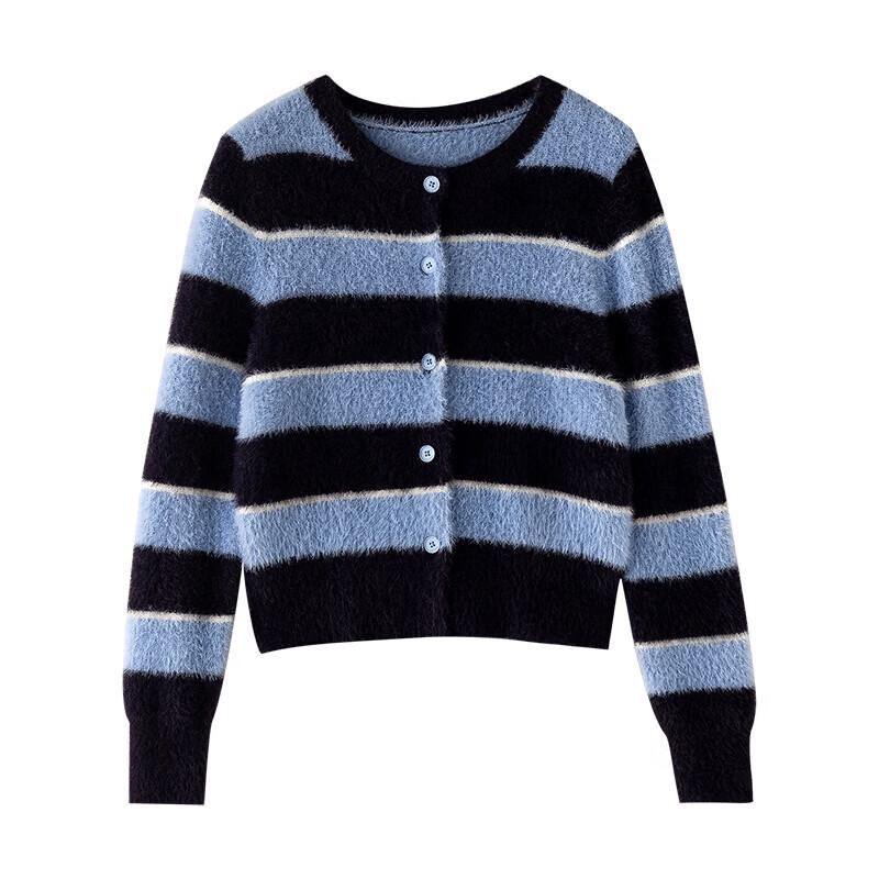 ChuYu Women's Faux Mink Striped Knit Cardigan Jacket