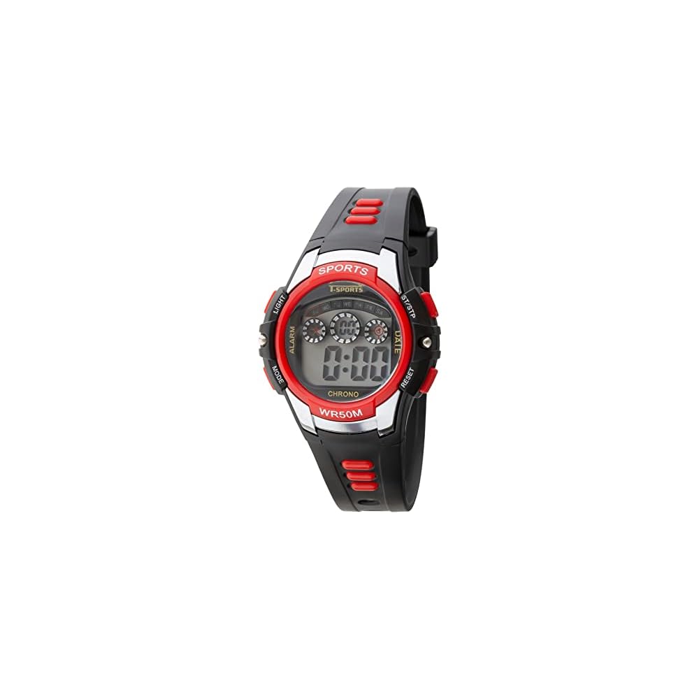 Crepha T-Sports Digital Watch Multifunction Waterproof 5ATM Stopwatch Large Screen Red Men s Sports