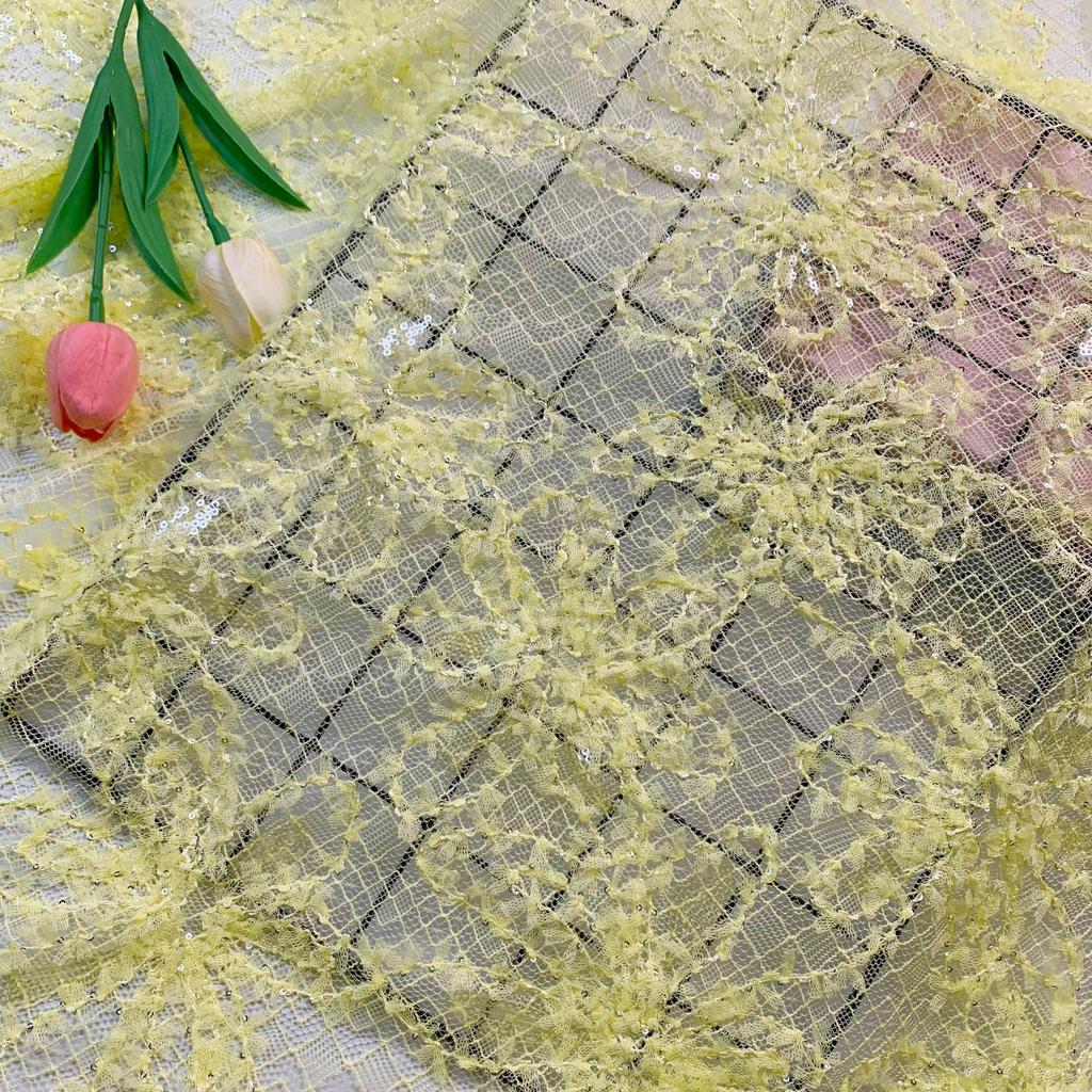 3D Floral Sequin Embroidery Lace Fabric for Wedding Dresses & Evening Gowns