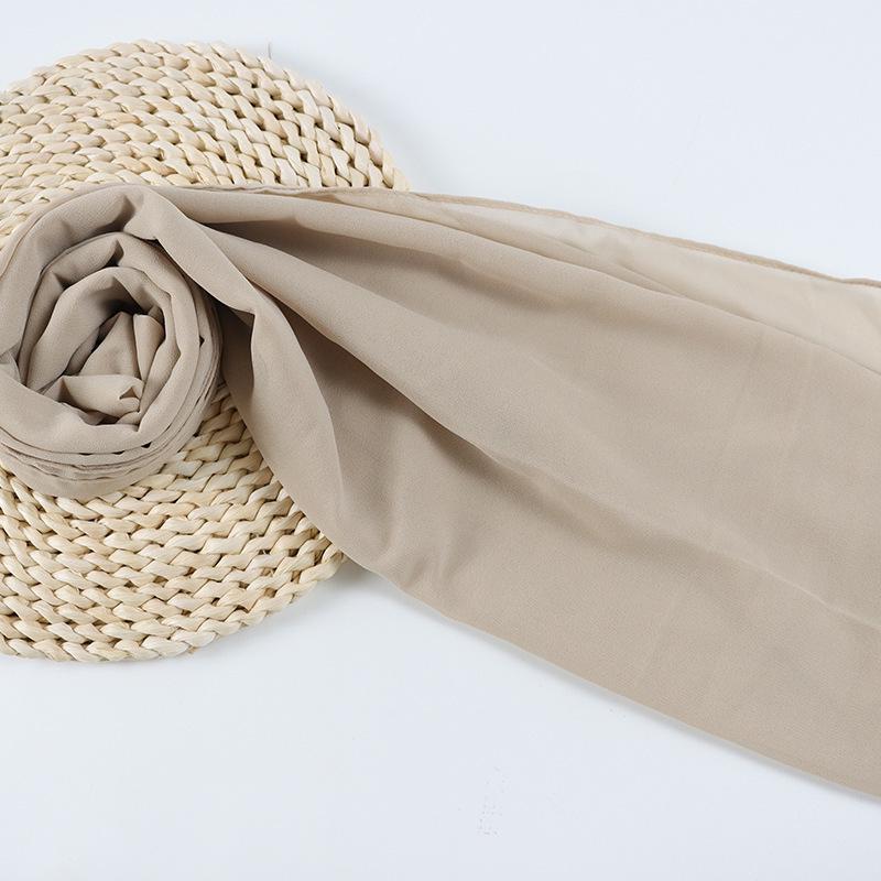 Damen einfarbiger Perlen-Chiffon-Bubbleschal, langer Seiden-Kopfschal, 70x180cm, nahöstlicher Stil