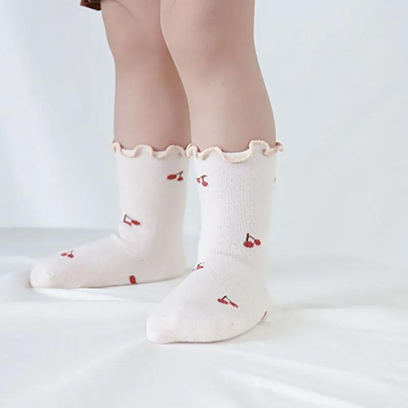 5 Pairs a Lot Autumn Kids Cute Floral Socks Children Girls Flower Cherry Non Slip Socks Baby Floor Walking Socks