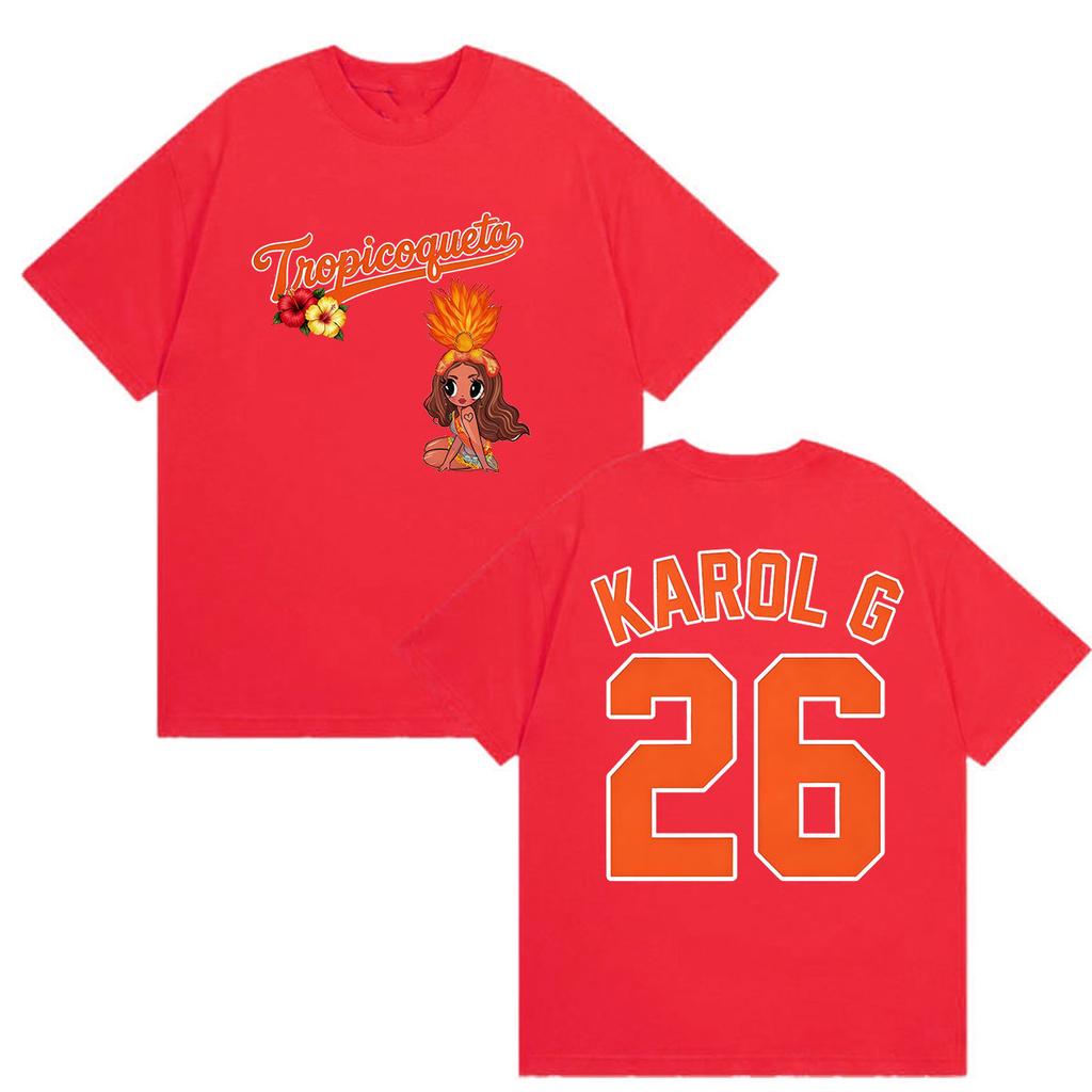 Karol G Tropicoqueta Album 2026 Double Sided Print Shirts Unisex WoUnisex Vintage ONeck Fashion Oversized Cotton Y2K Tshirt Clothing
