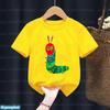 Newly Kids T-Shirt Funny The Very Hungry Caterpillar Cartoon Print Tshirts For Boys Summer Cute Boys/Girls Yellow Tshirt Top