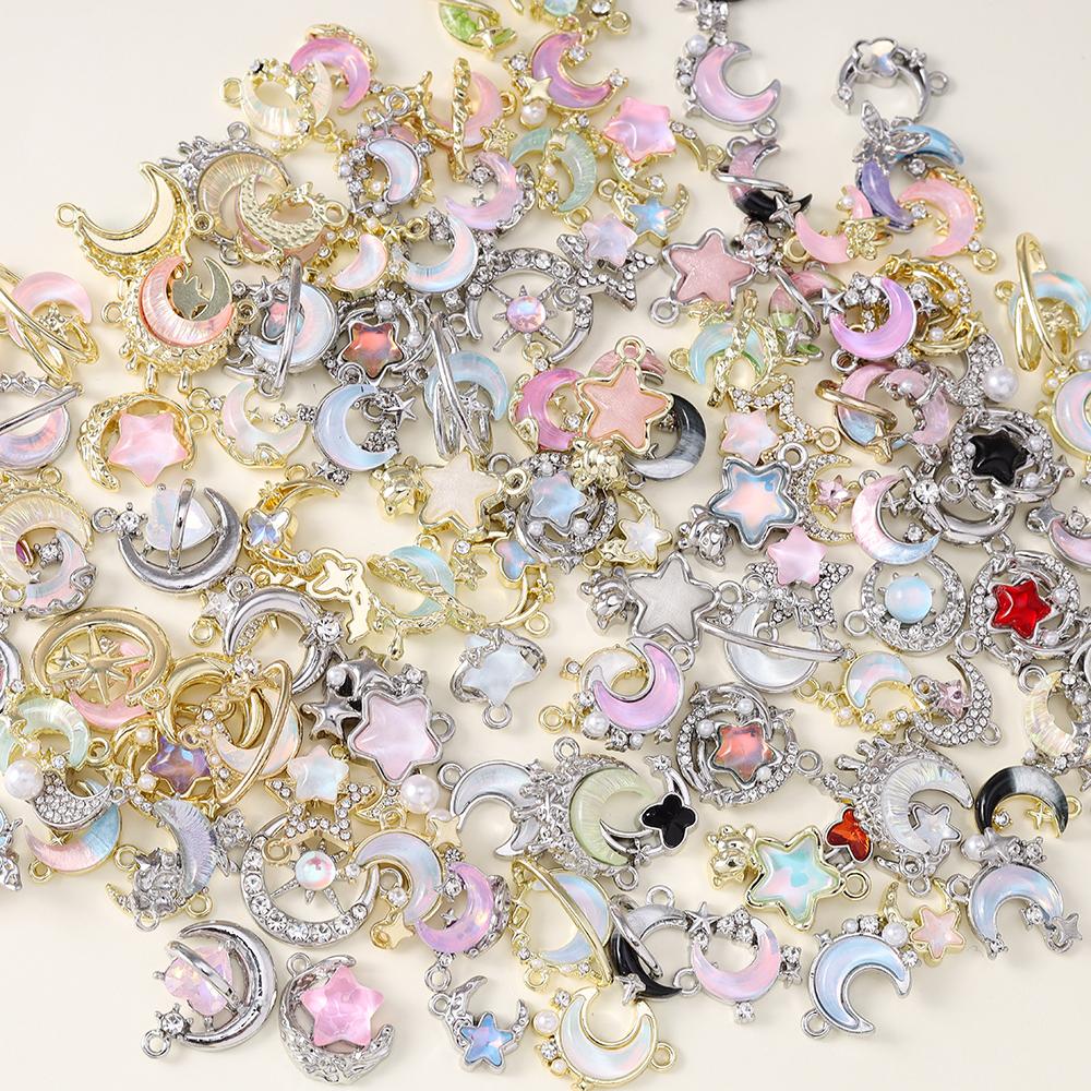 5pcs Random Mix Crystal Moon Star Charms for Earrings Bracelet Necklace  Pendants DIY Jewelry Making Accessories
