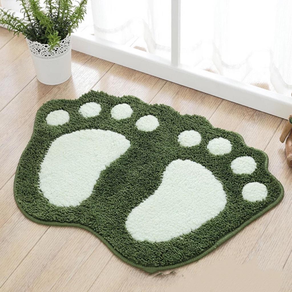 

Cute Footprint Shaped Bath Mat Non-Slip Absorbent Fluffy Floor Mat Soft Bathroom Rug for Shower Toilet Entryway Machine Washable 40x60cm зелений