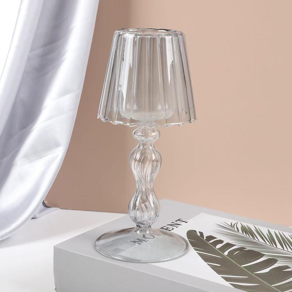 Factory Direct M Desk Lamp Shaped Glass Candle Holder Glass Candleholder Decorative Candle Stand For Table Wedding Party Centerp