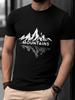 Men'S Fashion T-Shirt Round Neck Knit Top Minimalist Snow Mountain Reflection Print On Upper Body Fe