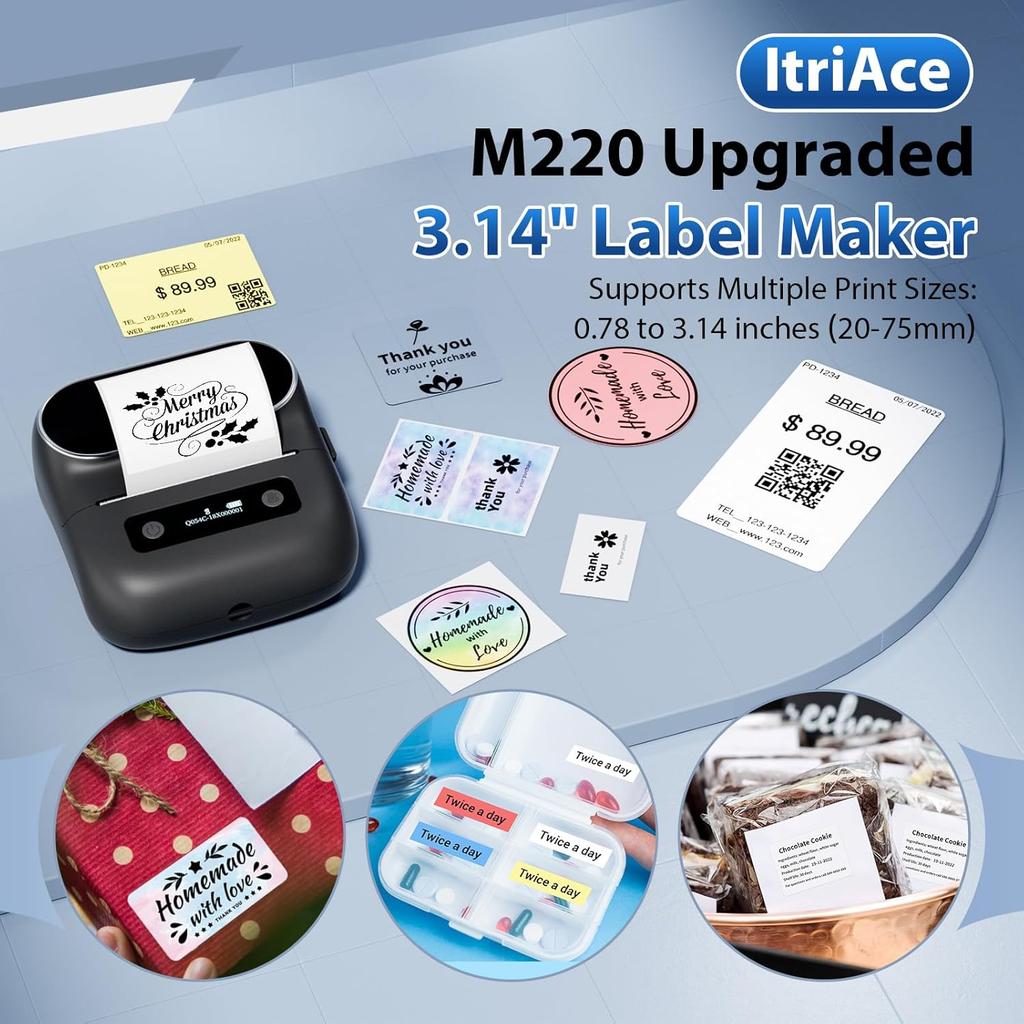 M220 Wireless Label Maker Portable Address Printer for 0.78 To 3.14 Inch Labels, for Home Office and Small Business Organization, Compatible with