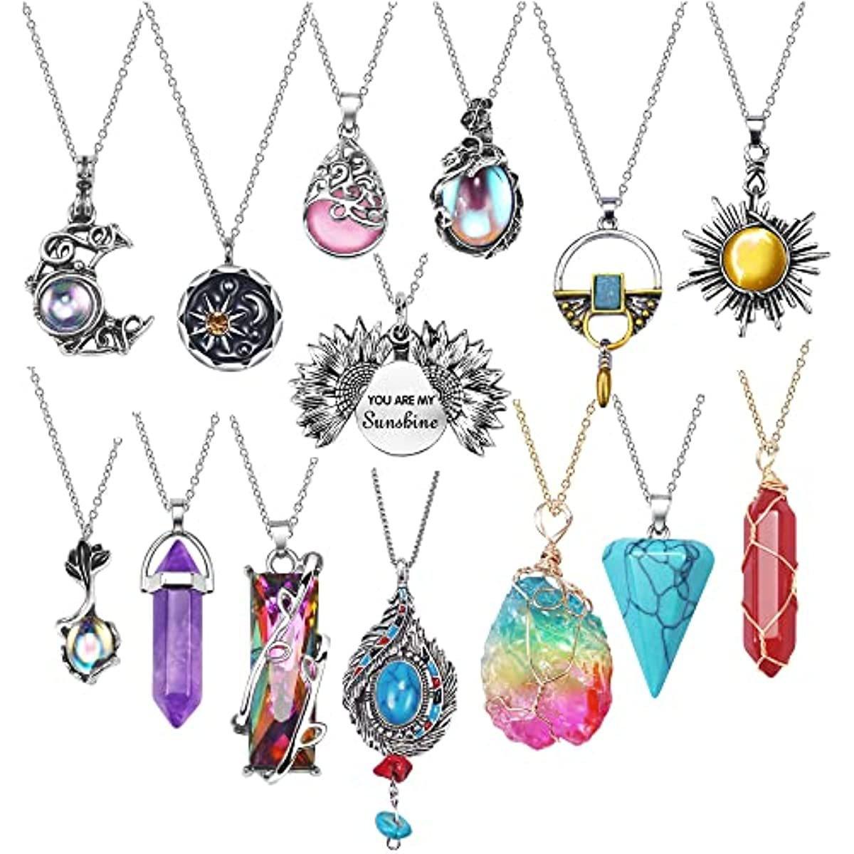 

Набор подвесок-ожерелий из 14 предметов с богемским лунным камнем: Винтажные минималистичные женские украшения с кристаллами