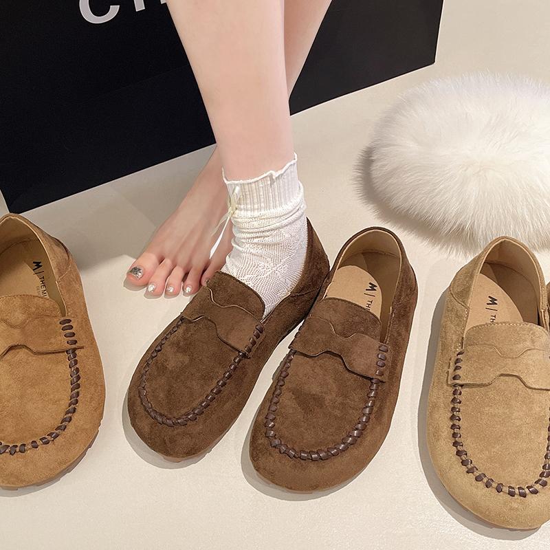 Fashion Flats Autumn New Round Toe Deep Mouth Suede Soft Sole Anti-slip Wear-resistant Single Shoes