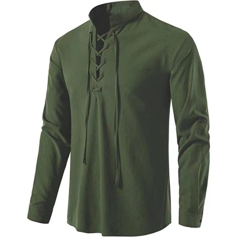 

Men s Cotton Henry Shirt Hippie Casual Beach Stand Up Collar Long Sleeved Shirts Men’s XXL