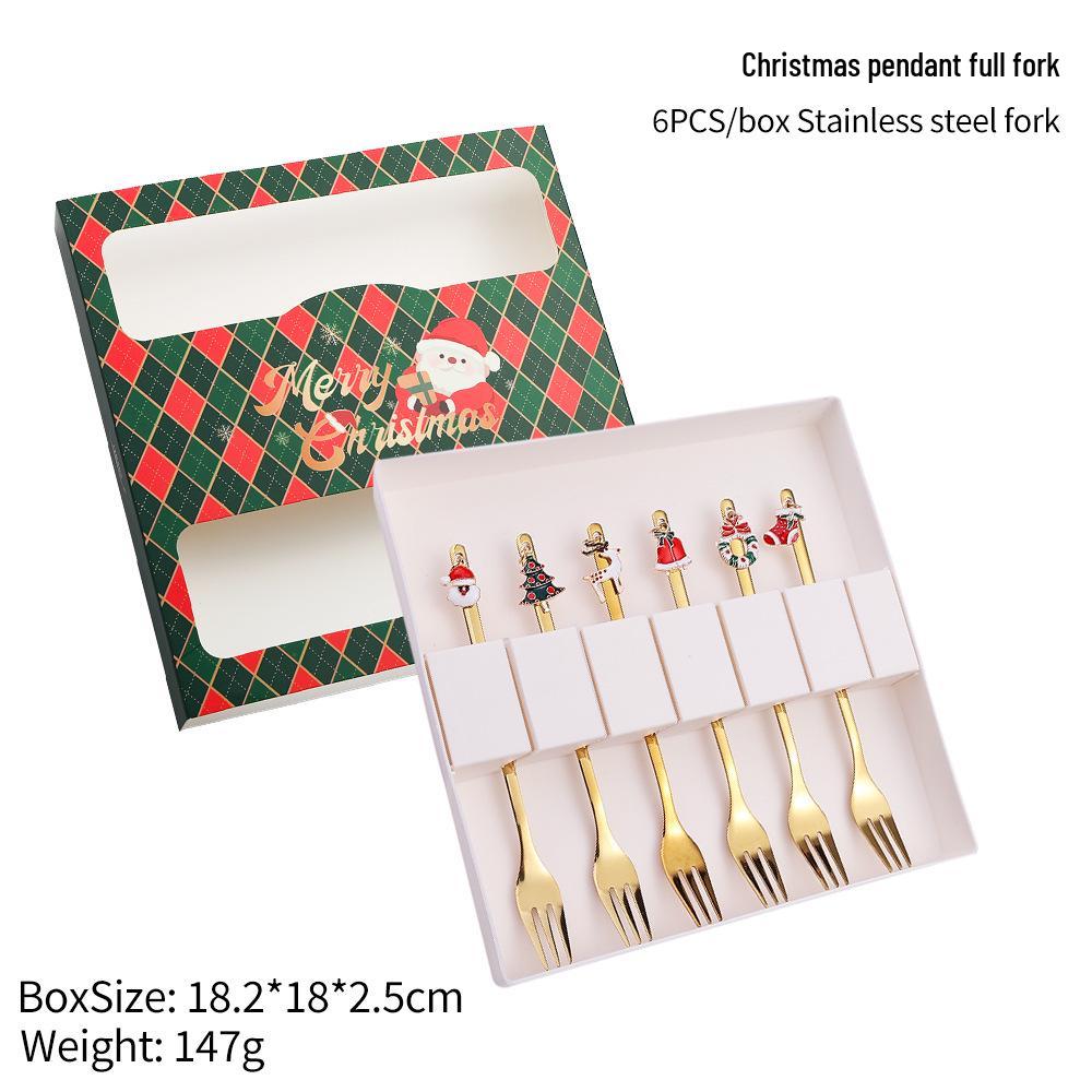 Christmas Stainless Steel Spoon and Fork Gift Set with Cute Pendant