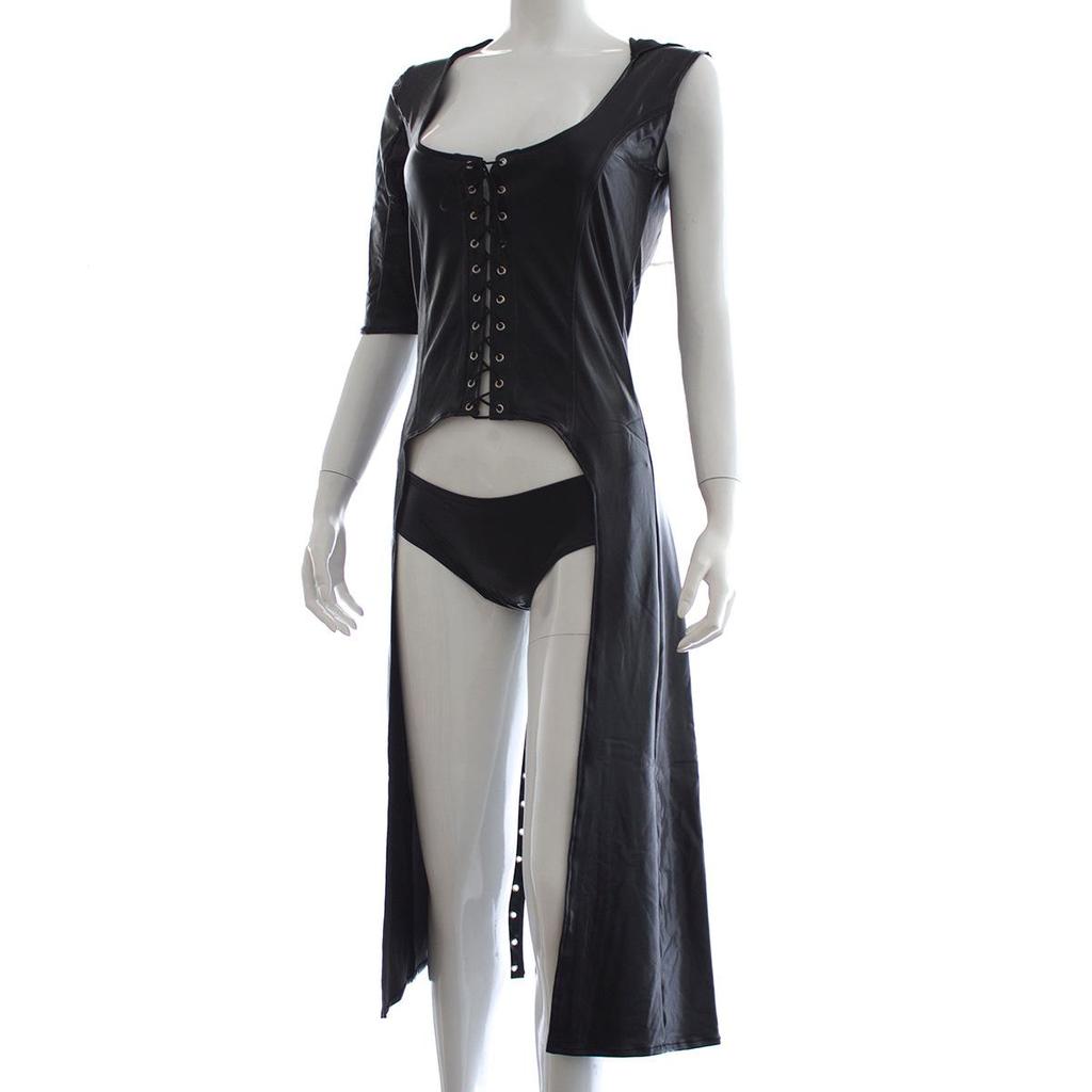 Rubberized Patent Leather Cape Tights & Queen Costume Sexy Lingerie Set