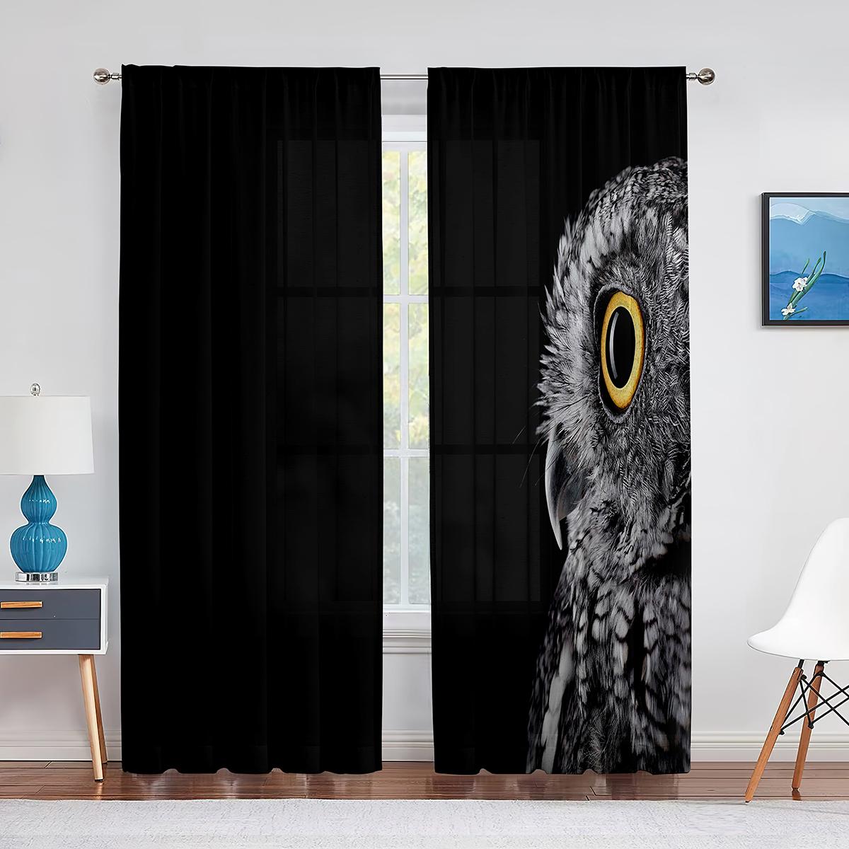 

Животное Сова крупным планом перья большие глаза прозрачные шторы для гостиной спальни декор оконные вуали шифоновые тюлевые шторы 1 PCS W100XH250cm&Grommet Top