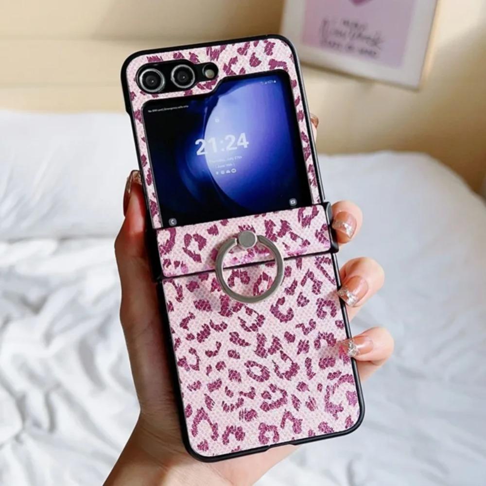 Personalized Sexy Leopard Print Leather Case For Samsung Galaxy Z Flip 7 6 5 4 3 Anti-Drop Ring Holder Bracket Flip Phone Cover