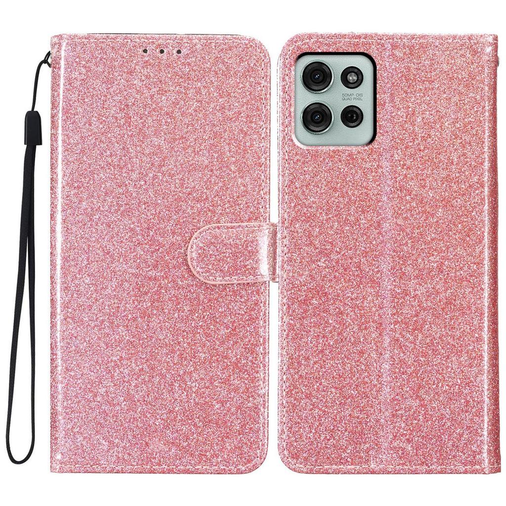 For Motorola Moto G86 5G Lommebokdeksel Glitter Anti-Rippe Lær Støtte Telefondeksel med Stropp