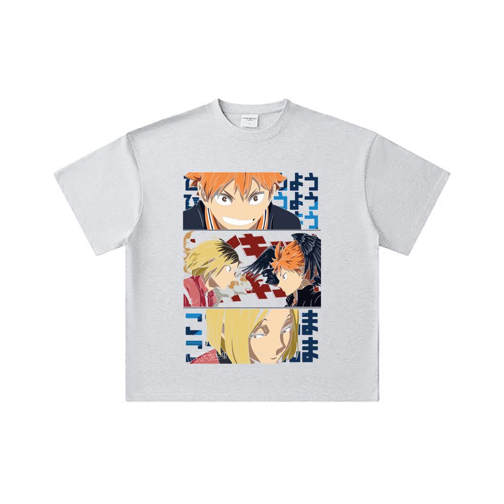 260 GSM Doppelgarn 32er Zähl Garn 100% Baumwolle Haikyu V9 Mülltonnen-Schlacht Aufdruck Unisex Schweres Baumwoll T-Shirt… Mehr