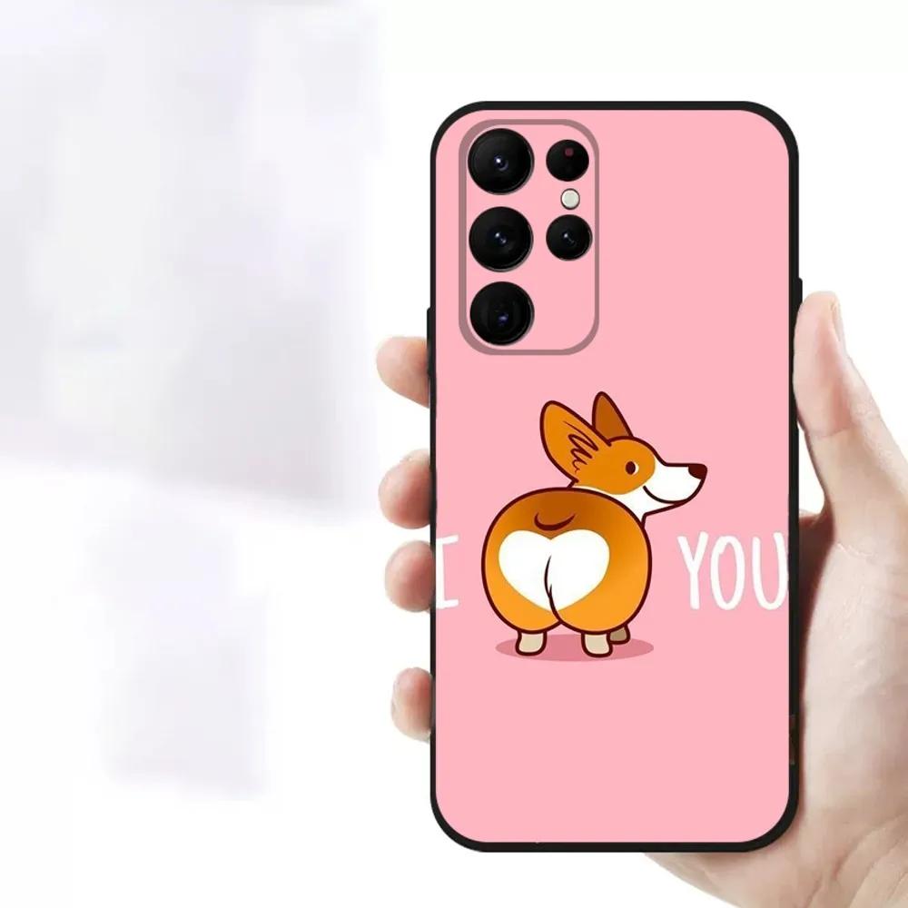 Süßer Corgi Welpe   Handyhülle Für Samsung S23,23,22,30,21,10,9,Note20 Ultra,Lite,Ultra,5G,Plus,FE,Schwarze Weiche Hülle