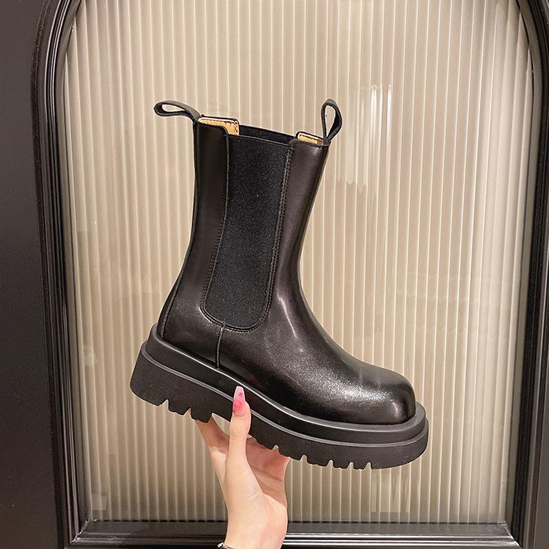Cigarette Boots Women's 2025 Autumn and Winter New Fashion Versatile Medium Tube British Thick-soled British Style Chelsea Short Tube