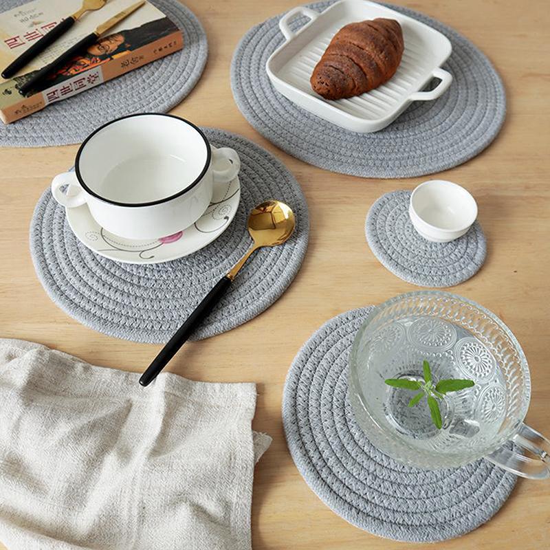 Natural Table Mat Insulation Pad Soft Heat Insulation Japanese Style Non-Slip Cotton Simple Oval Woven Mat Kitchen Supplies