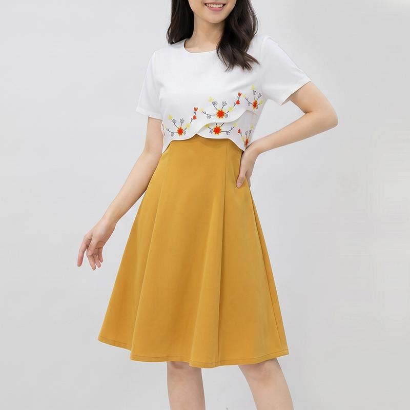 ZANZEA Women Casual Round Neck Short Sleeve Floral Print Patchwork Dress S