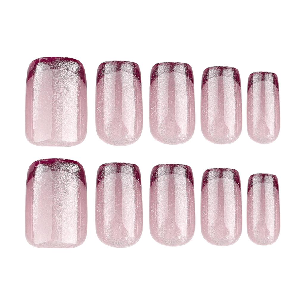 24 Pieces Hot-selling French Red Manicure Naked Powder Cat Eye Wearable Fake Nail Nail Film Short Nail Patch