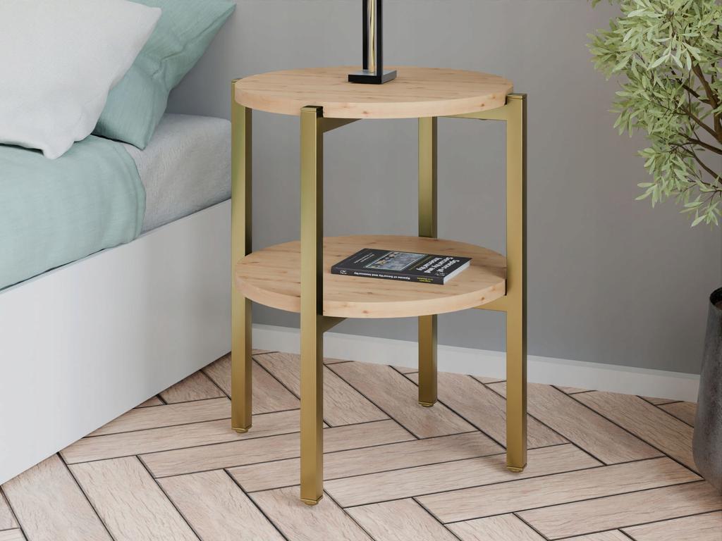 Modern Round Bedside Table With Shelf 35X35X46 Cm Metal Gold