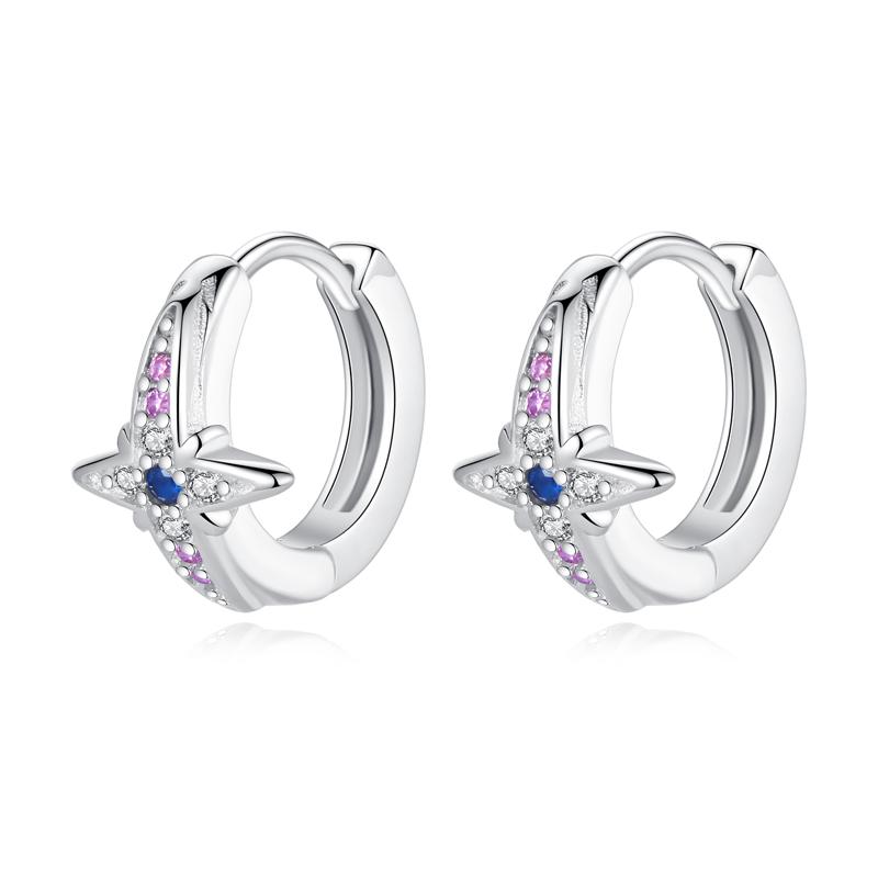 925 Silver Minimal Circle Hoop Earrings For Women Colorful Purple Blue Zircon Round Circular Big Earrings Classic Fine Jewelry