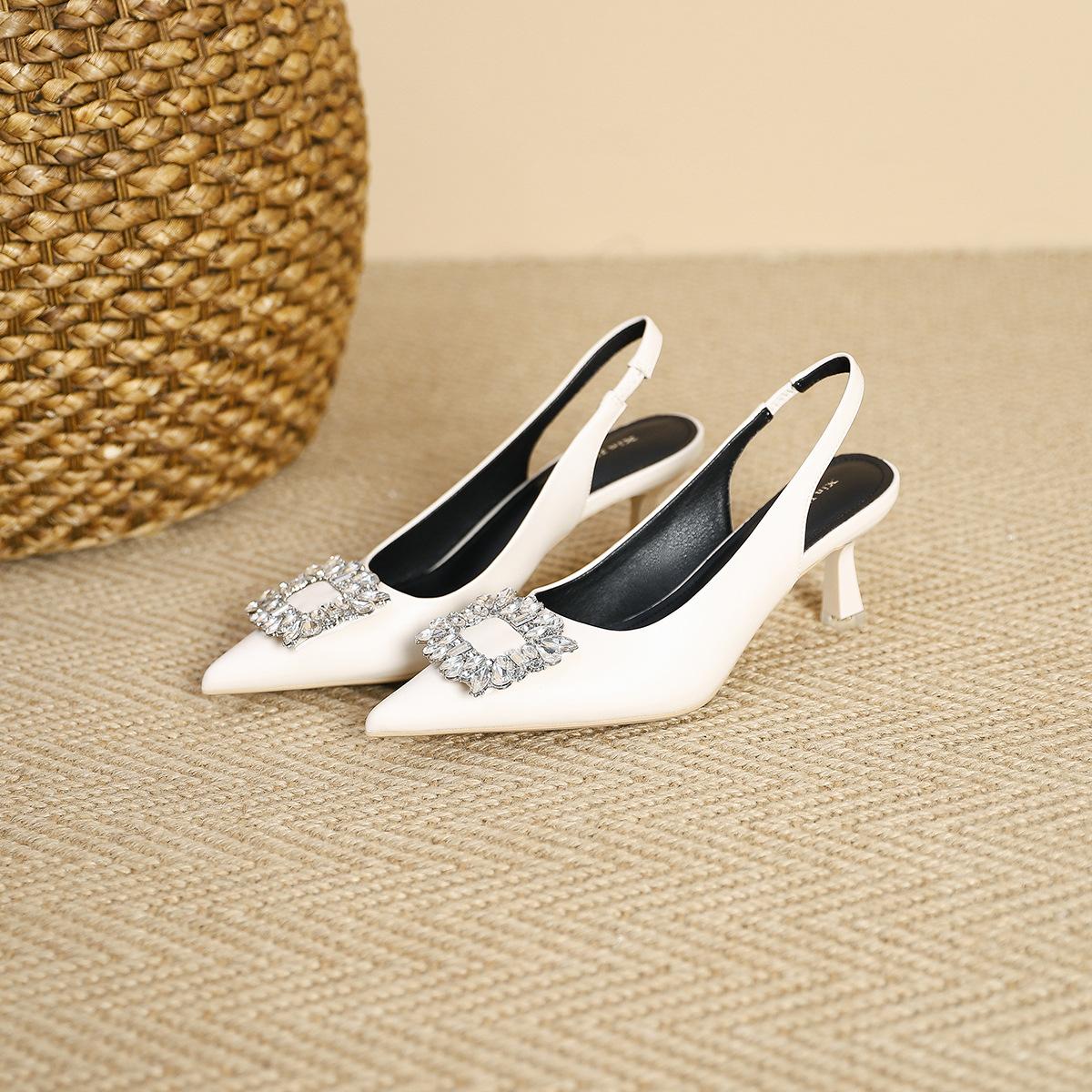 

699-105 Temperament pointed rhinestone high-heeled single shoes fashionable new banquet flash diamond square buckle strap high heels women 40