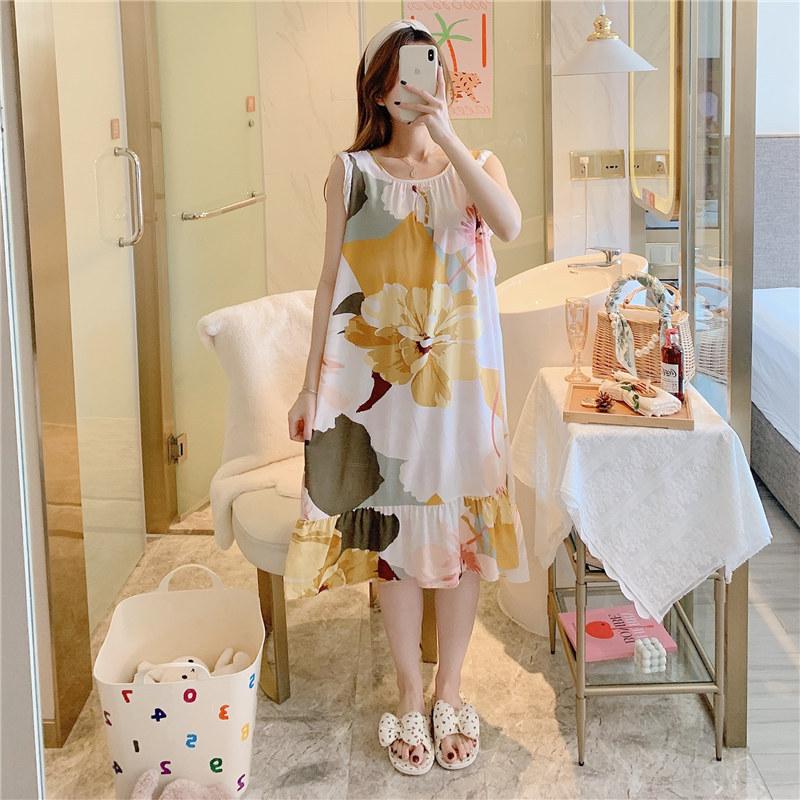 1011 Korean version of princess style dress cute loose artificial cotton loungewear cotton and silk nightdress women's summer thin