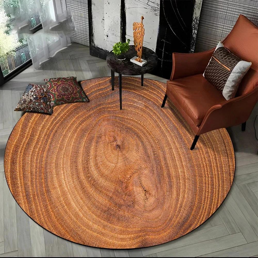 Latest 3D Color Wood Grain Lines Round Area Rug Carpet Rug for Living Room Bedroom Sofa Child Playroom Decor Pet Non-slip Gift