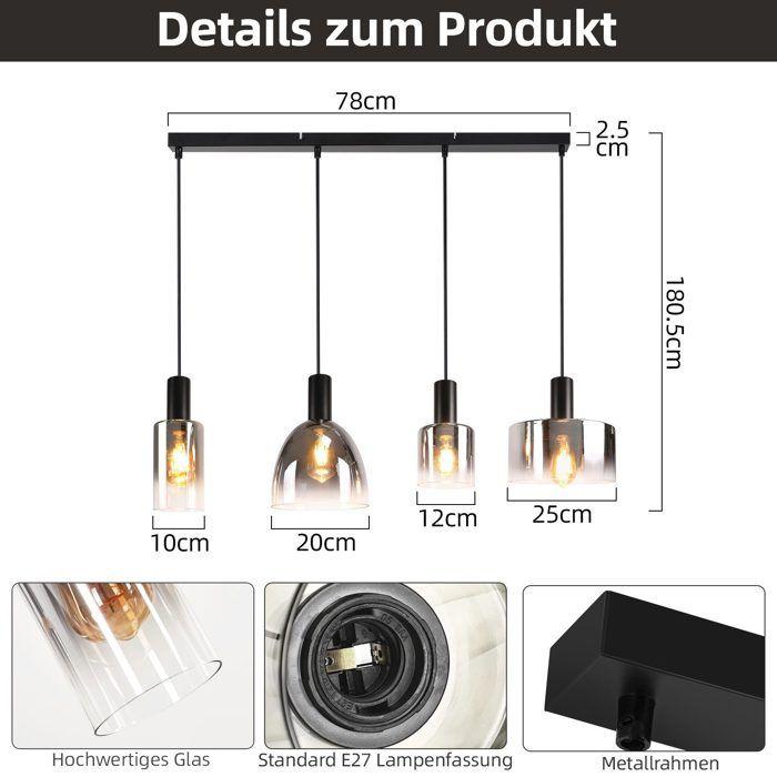 Lampe suspension - NETTLIFE - 4 flammes - Noir - Métal - E27 - Hauteur réglable
