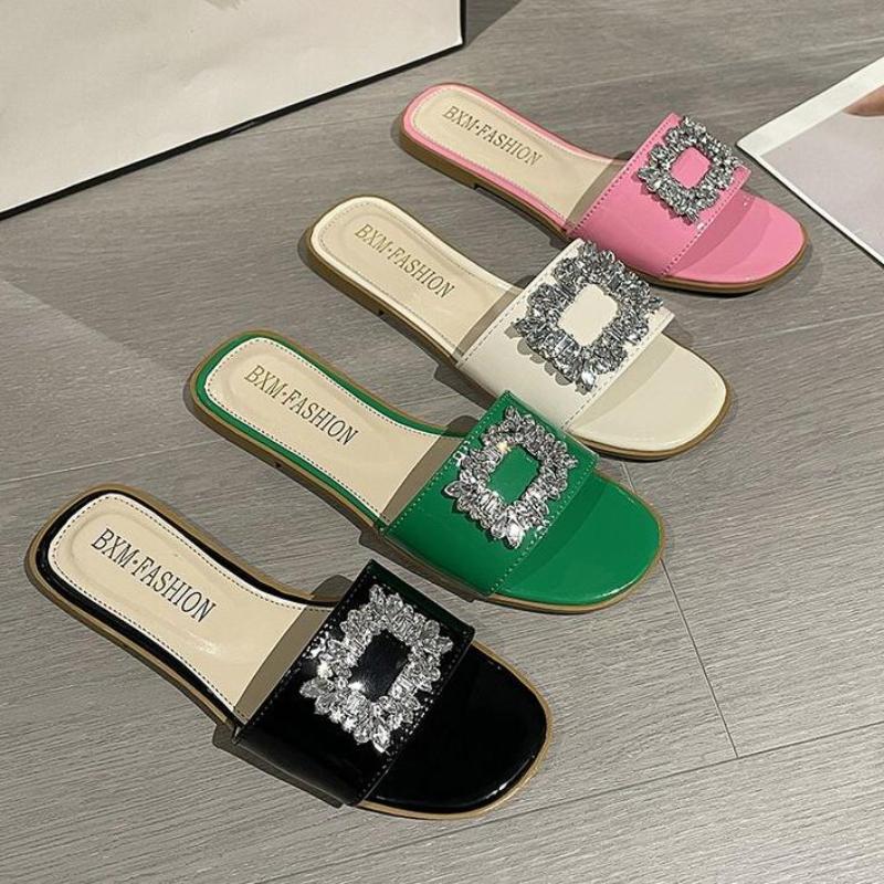 Summer Slippers for Women Flip Flops Flats New Pleated Korean Slippers Women Sandals Green Slip on Shoes Big Size 36-43