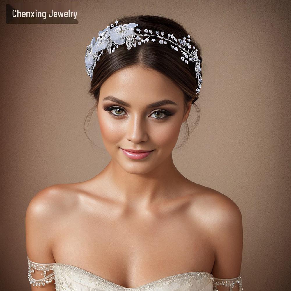 Chenxing Minimalist Bridal Pearl & Alloy Flower Headband CP274