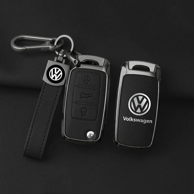 For VOLKSWAGEN VW Metal Leather Car Key Case Cover Holder Shell Fob For VW Volkswagen Polo Tiguan Passat Golf Jetta Lavida Keych