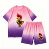Funny Punk Chicken Printed Outdoor Street Kids T-shirt and Shorts 2 Piece Set Summer Home Casual Outfit Boy and Girl's Sports Set