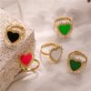 HECHENG, Heart Gold Color Rings for Women BOHO Love Heart Round Enamel Ring Female Finger Statement Fashion Zircon
