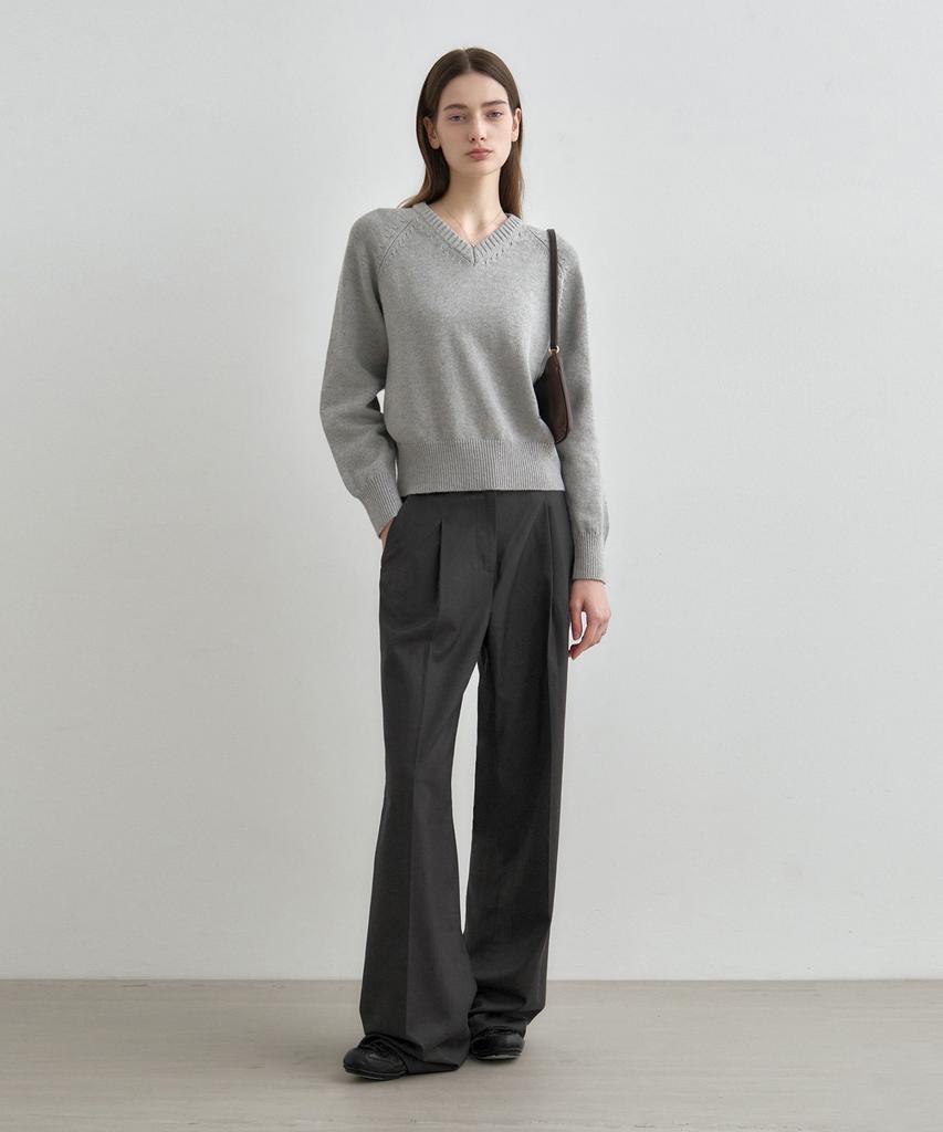 MONGDOL Single-Pleat Wide Slacks Charcoal Mdpt025Charcoal