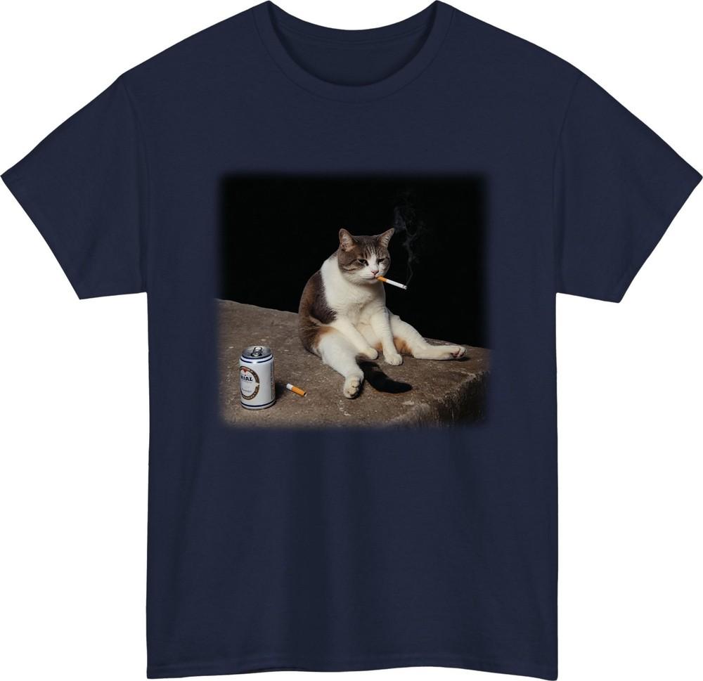 Funny Smoking Cat TShirt Cool Lazy Cat Graphic Tee Humorous Animal Meme Shirt S