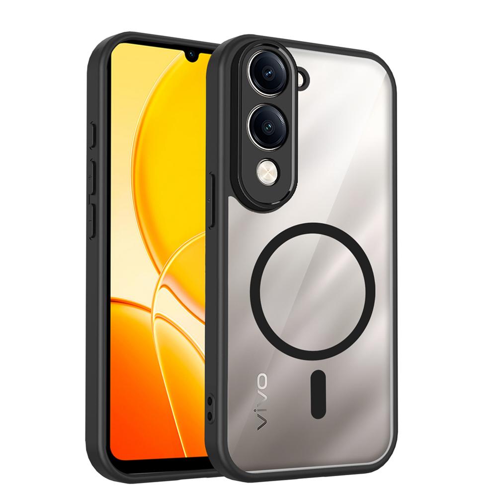 KEYSION Transparent Magnetic Phone Case for VIVO Y04 Y04s Soft Silicone+PC HD Clear Shockproof Back Cover for VIVO Y29s Y29t 5G