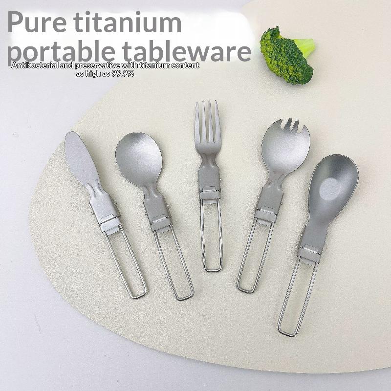 Pure Titanium Folding Spork Fork Knife Outdoor Camping Hiking Backpacking Dinner Spork Utensil Tableware Fork Spoon