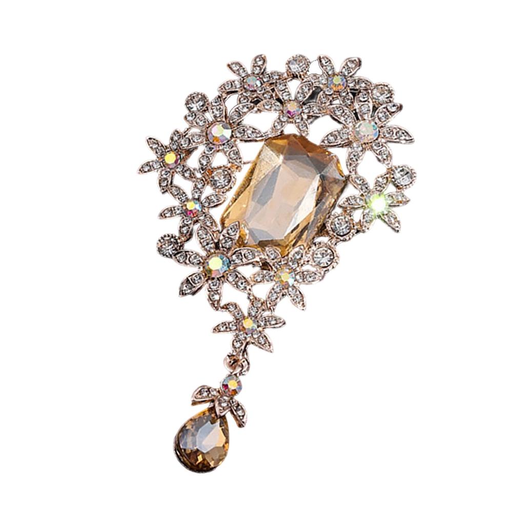 Elegant Floral Brooch for Women Vintage Inspired Alloy Crystals Embellished Accessory for Weddings Parties Daily Wear