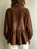 Women's Corduroy Doll Shirt with Lantern Sleeves and Waist-Cinching Design